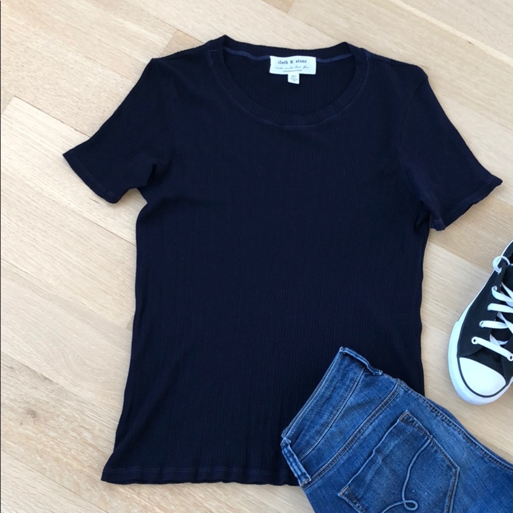 Cloth & Stone (Anthropologie)  Navy, Ribbed T-Shirt